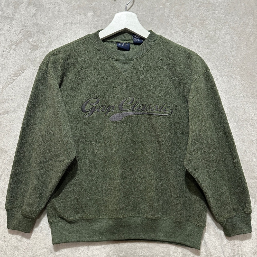 Vintage Gap‎ Classic Fleece Sweatshirt Youth M Green Embroidered Pullover Crew